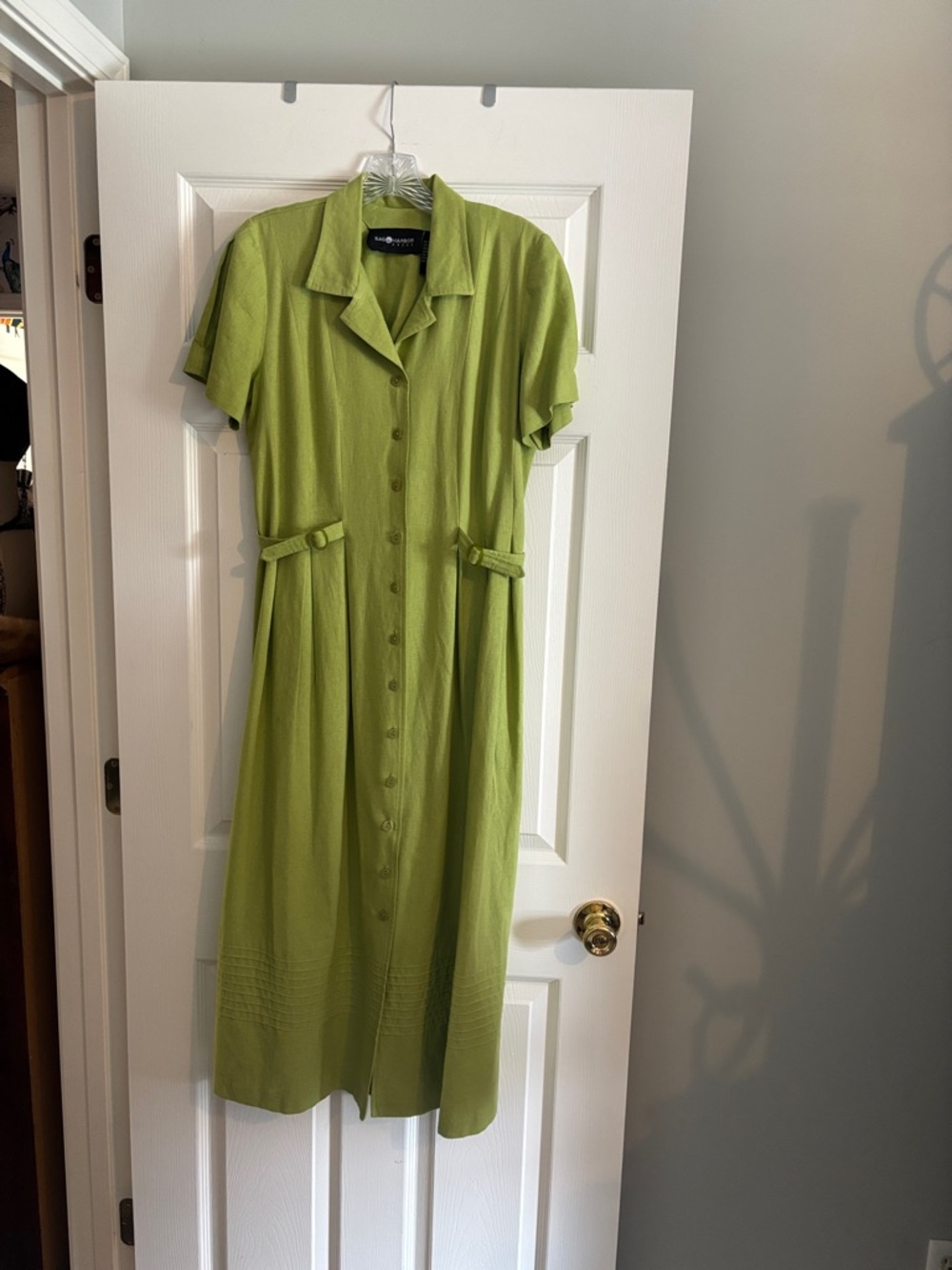 Sag Harbor Lime Green Button-Front Midi Dress with Tie Waist